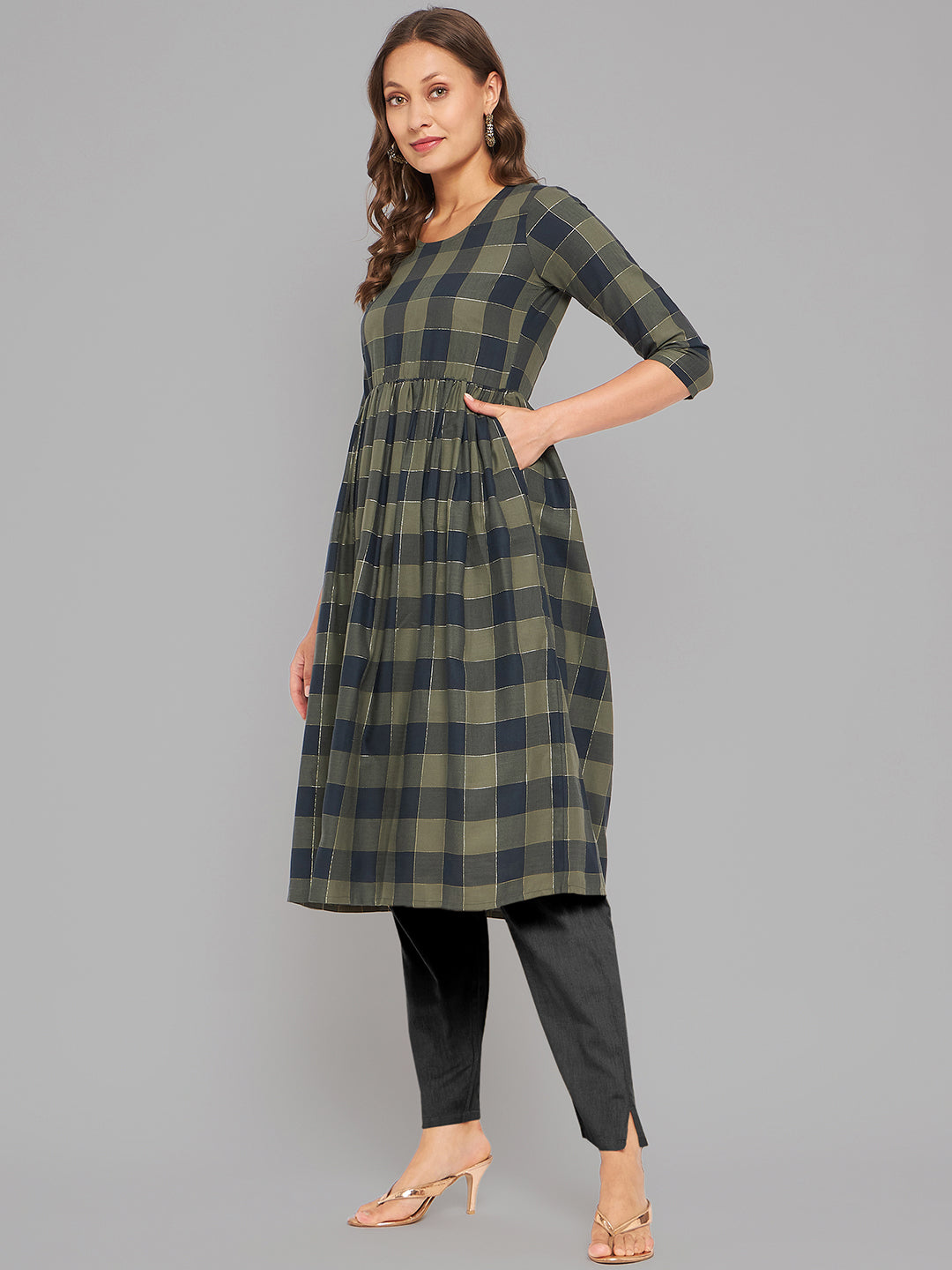 Women Black & Olive Anarkali Kurta - Kashyap Global Lifestyles LLP