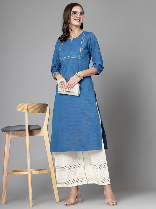 Women Blue Festive Kurta With Lace - Kashyap Global Lifestyles LLP