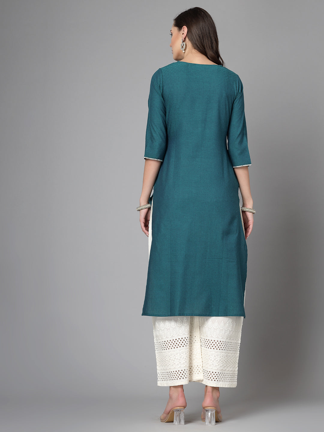 Women Dark Green Festive Kurta With Lace - Kashyap Global Lifestyles LLP