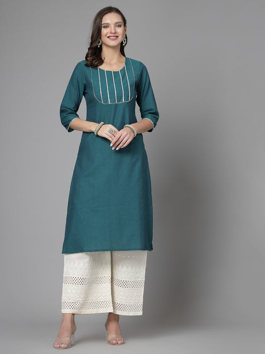 Women Dark Green Festive Kurta With Lace - Kashyap Global Lifestyles LLP