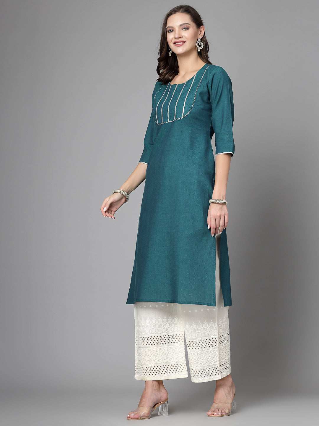Women Dark Green Festive Kurta With Lace - Kashyap Global Lifestyles LLP