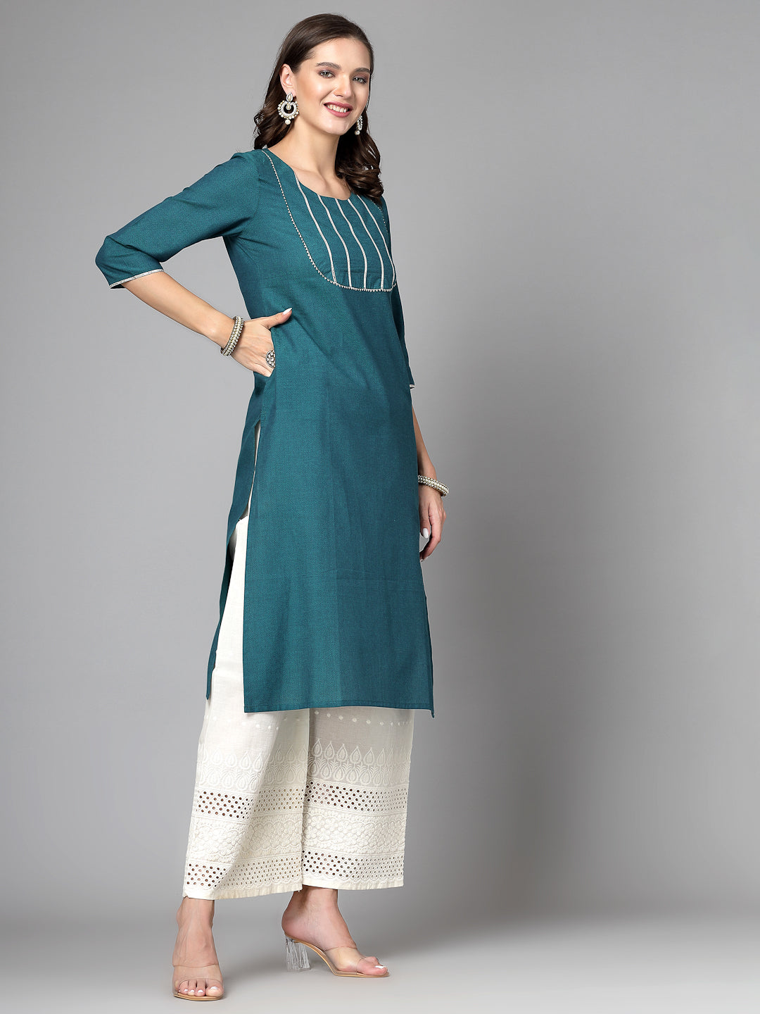 Women Dark Green Festive Kurta With Lace - Kashyap Global Lifestyles LLP
