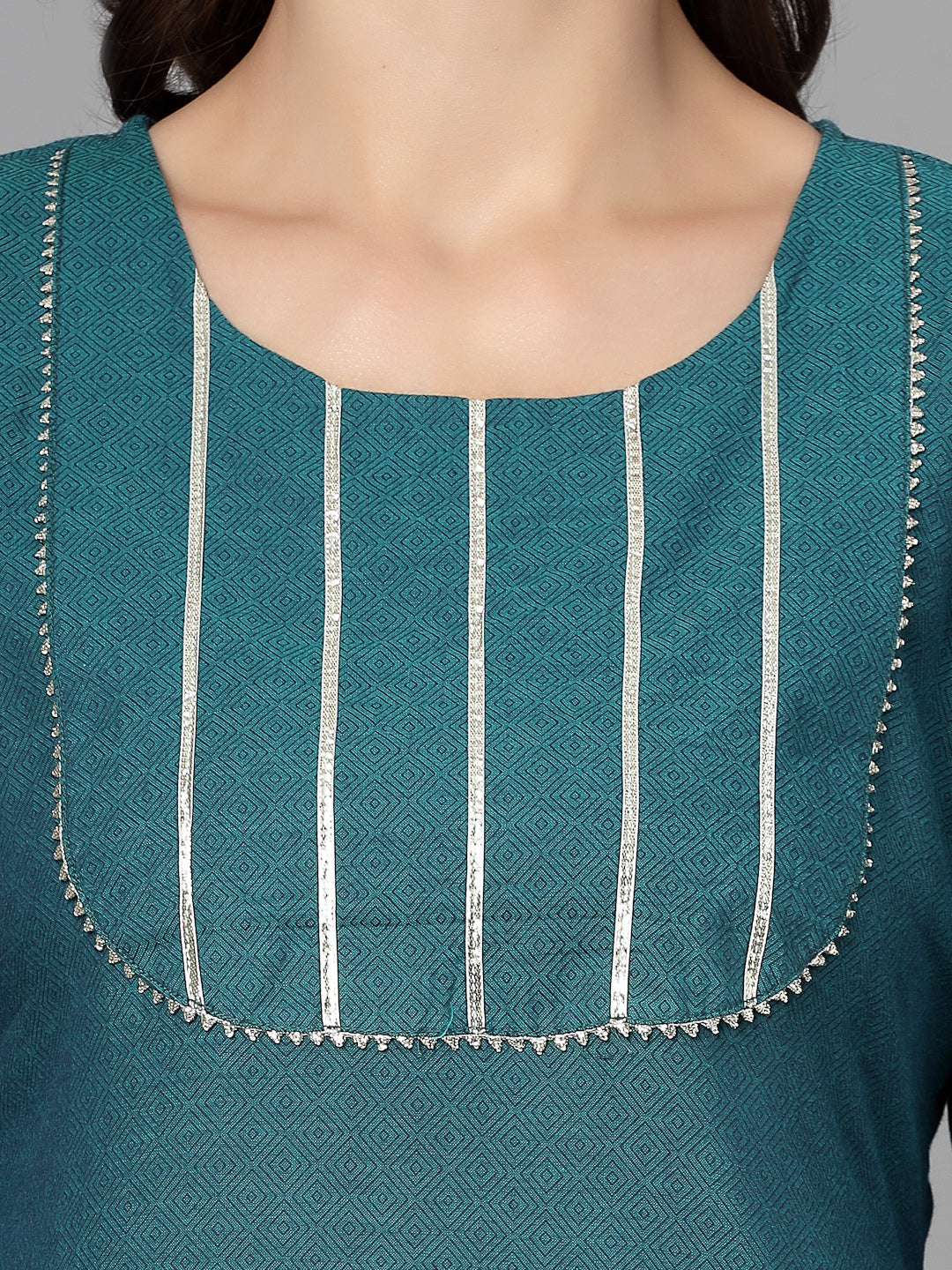 Women Dark Green Festive Kurta With Lace - Kashyap Global Lifestyles LLP