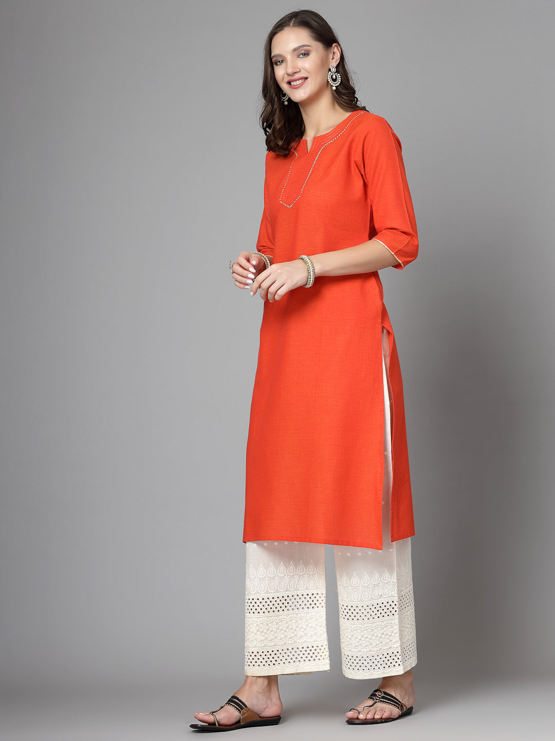 Women Orange Festive Kurta With Lace - Kashyap Global Lifestyles LLP