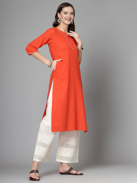 Women Orange Festive Kurta With Lace - Kashyap Global Lifestyles LLP