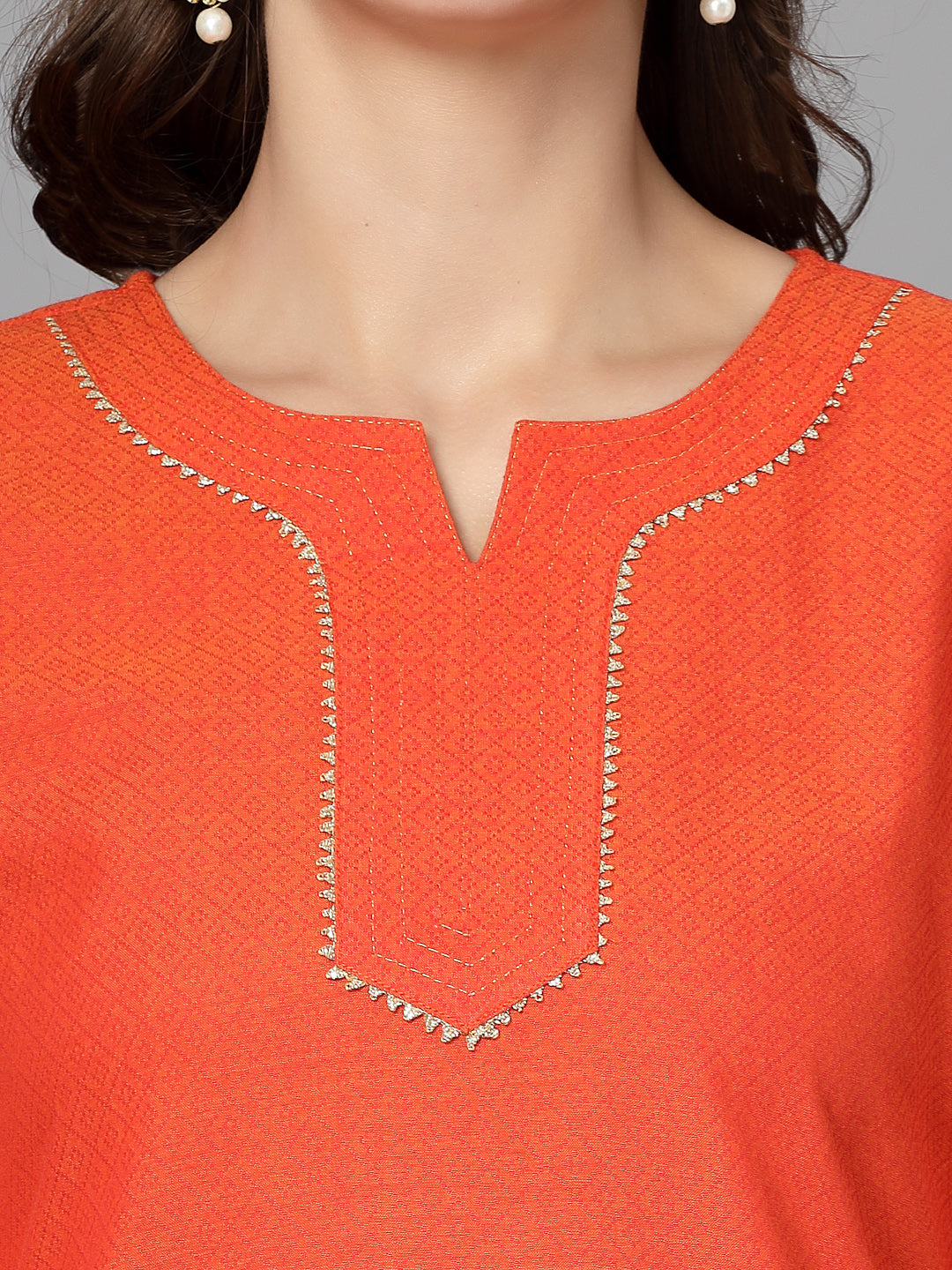 Women Orange Festive Kurta With Lace - Kashyap Global Lifestyles LLP