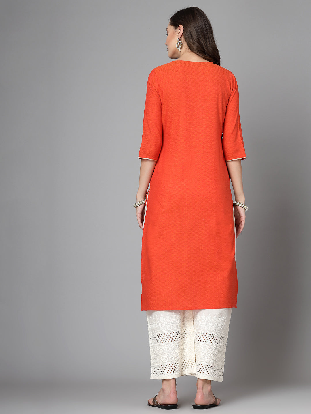 Women Orange Festive Kurta With Lace - Kashyap Global Lifestyles LLP