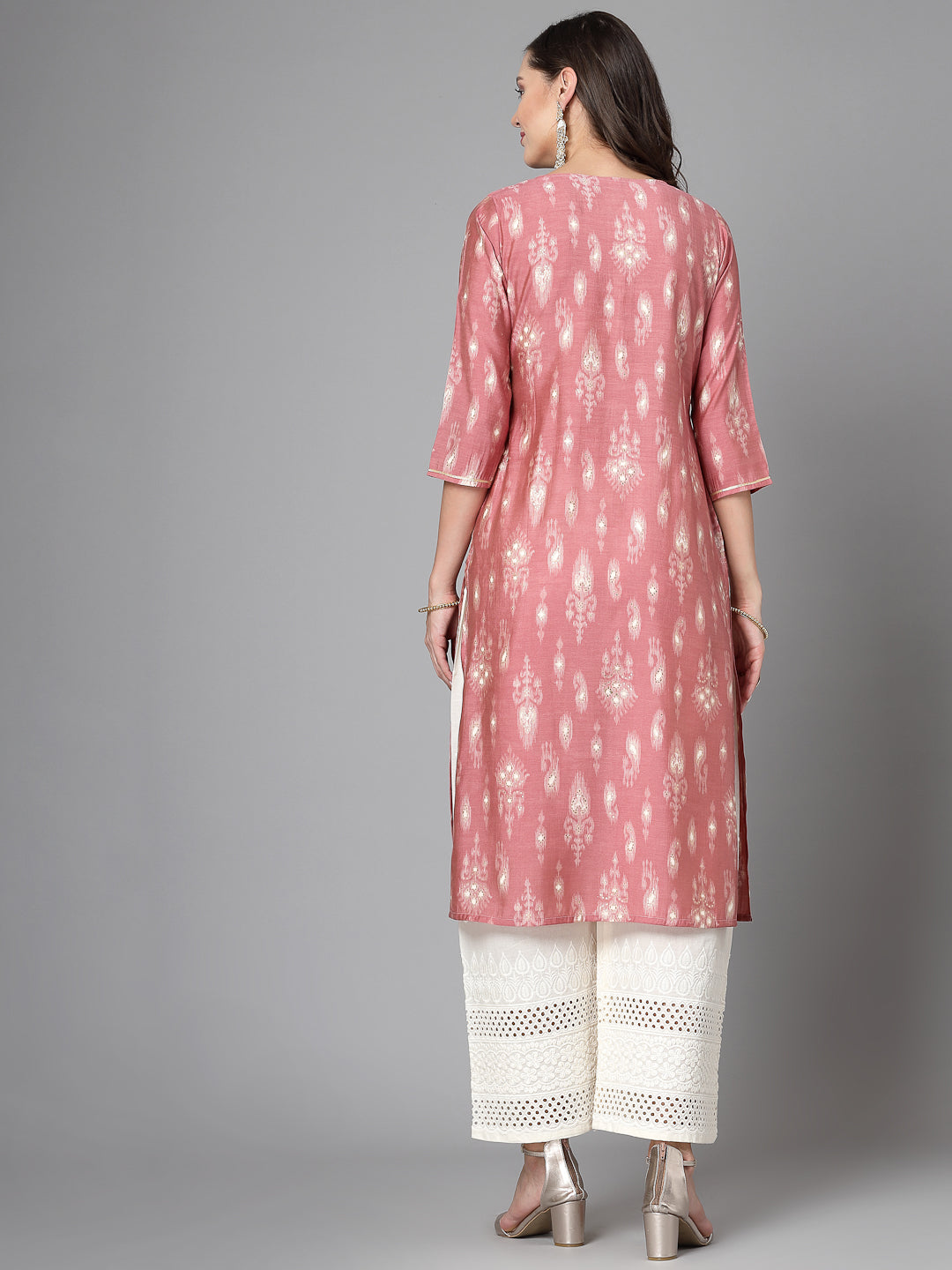 Women Pink Ethnic Motifs Printed Gotta Patti Kurta - Kashyap Global Lifestyles LLP