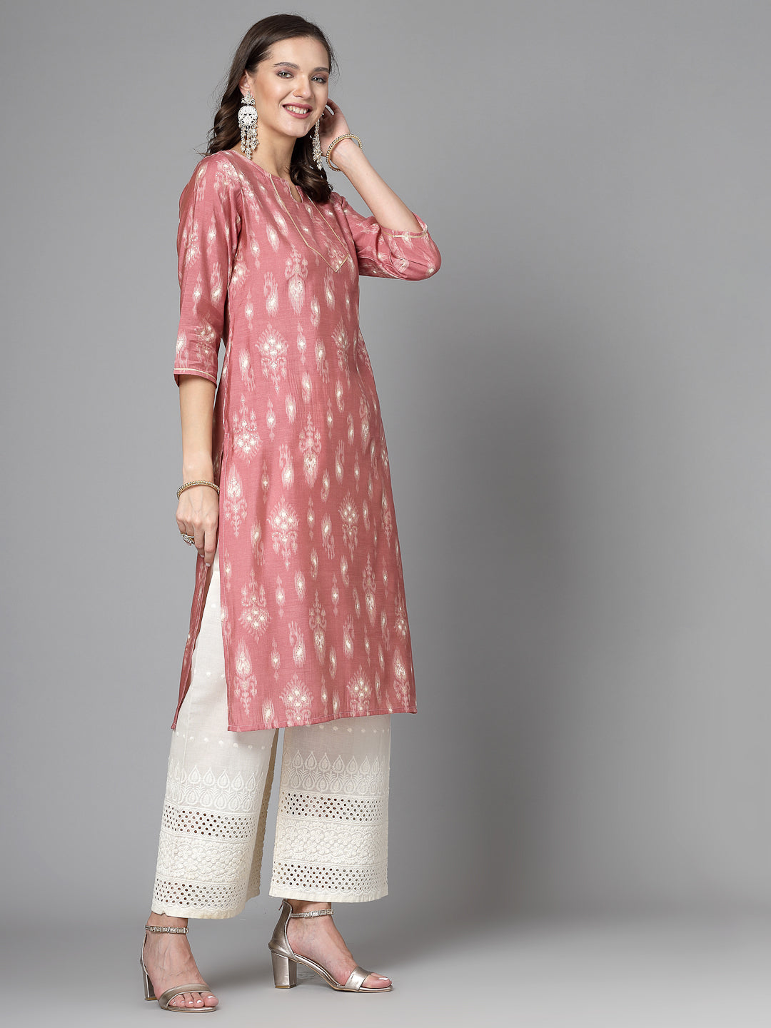 Women Pink Ethnic Motifs Printed Gotta Patti Kurta - Kashyap Global Lifestyles LLP