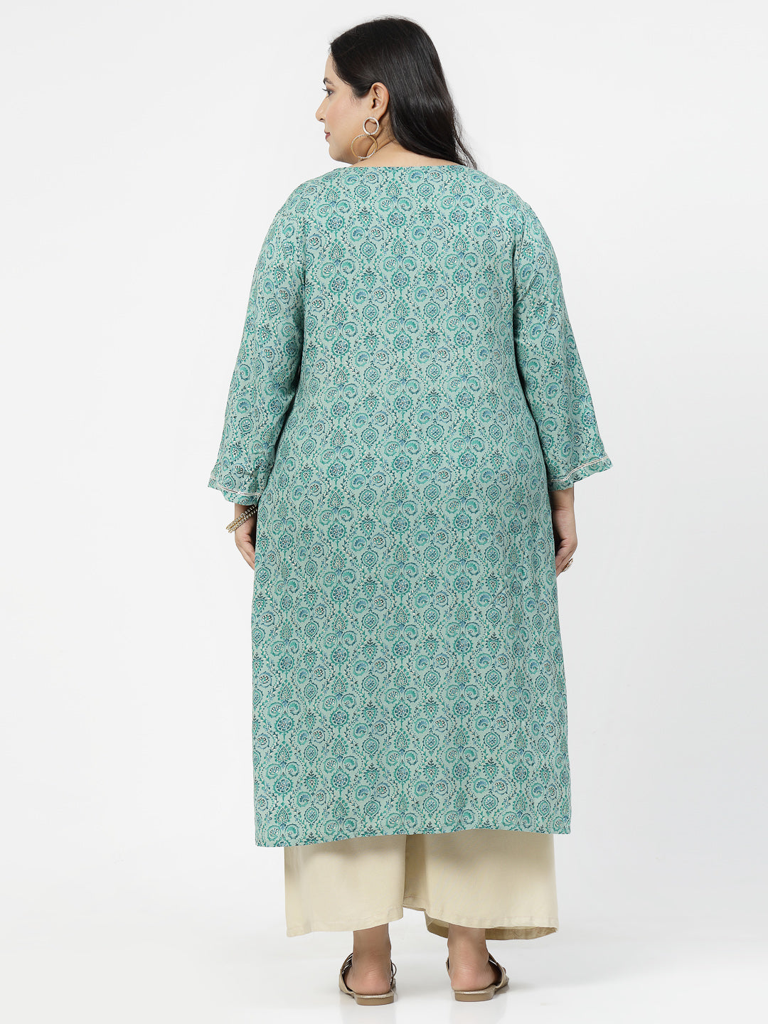 Women Plus Size Green Kurta With Lace - Kashyap Global Lifestyles LLP