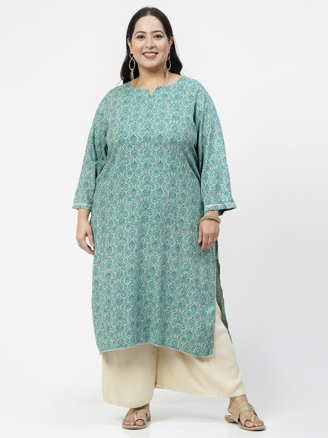 Women Plus Size Green Kurta With Lace - Kashyap Global Lifestyles LLP