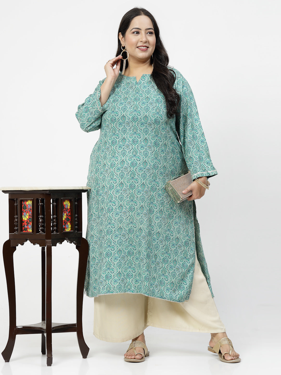 Women Plus Size Green Kurta With Lace - Kashyap Global Lifestyles LLP
