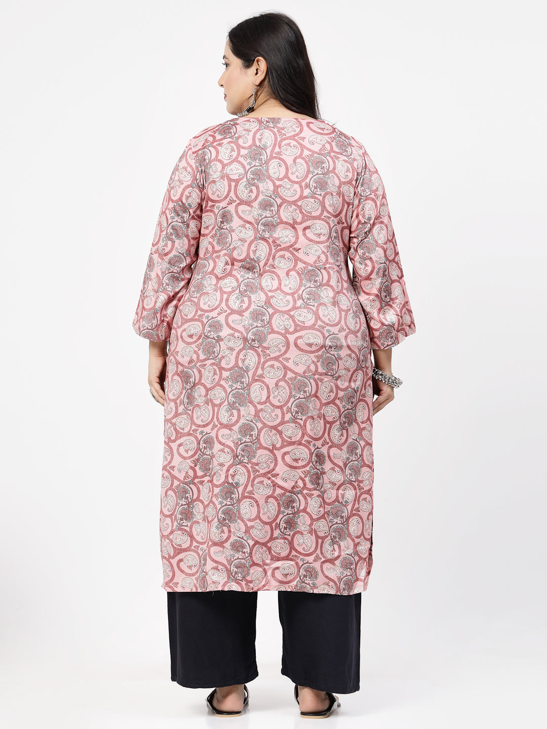 Women Plus Size Pink Printed Straight Kurta - Kashyap Global Lifestyles LLP
