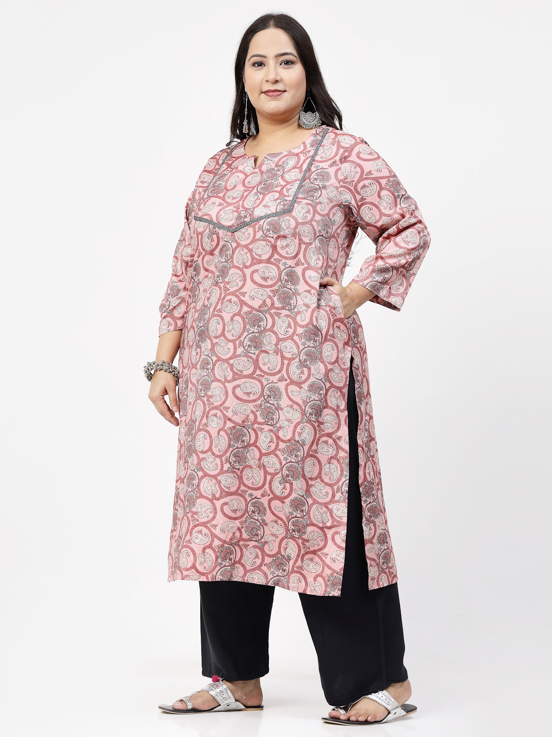 Women Plus Size Pink Printed Straight Kurta - Kashyap Global Lifestyles LLP