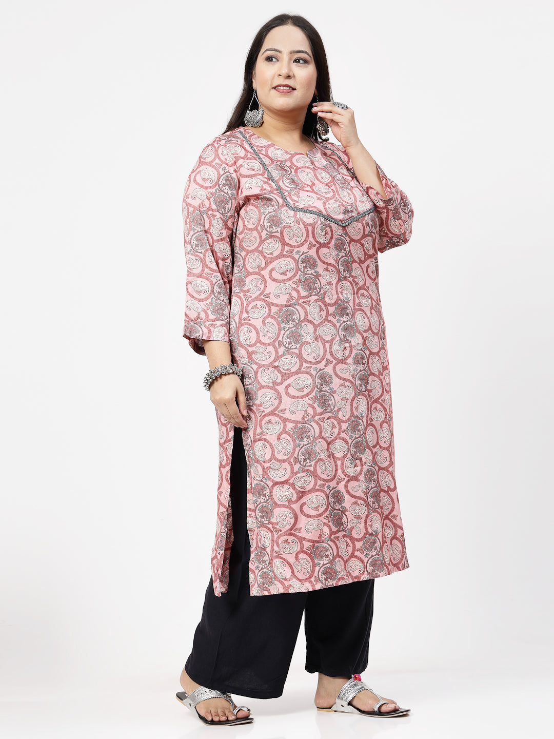 Women Plus Size Pink Printed Straight Kurta - Kashyap Global Lifestyles LLP