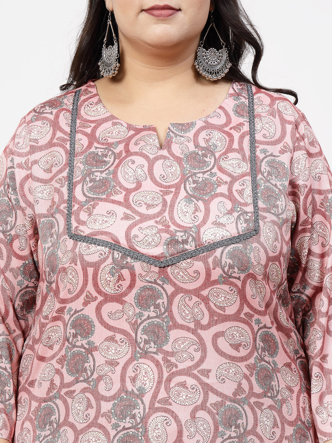 Women Plus Size Pink Printed Straight Kurta - Kashyap Global Lifestyles LLP