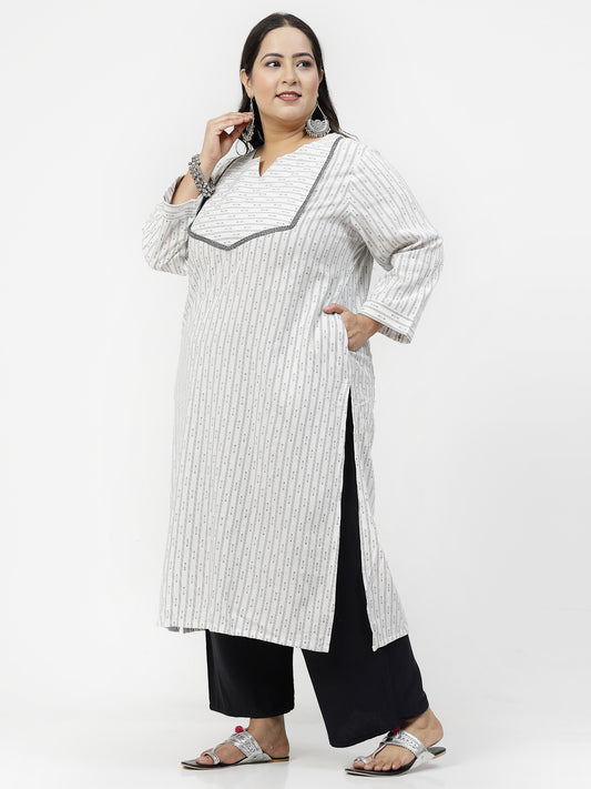 Women Plus Size Off White Cotton Dobby Kurta - Kashyap Global Lifestyles LLP