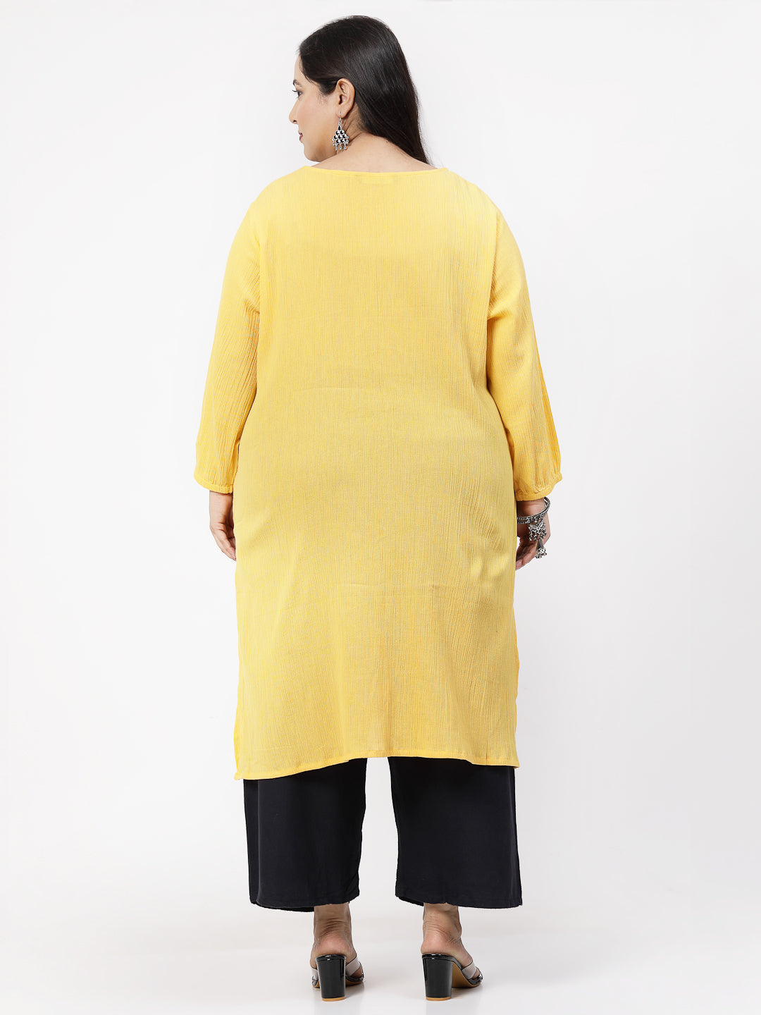 Women Plus Size Mustard Kurta With Embroidered Front - Kashyap Global Lifestyles LLP