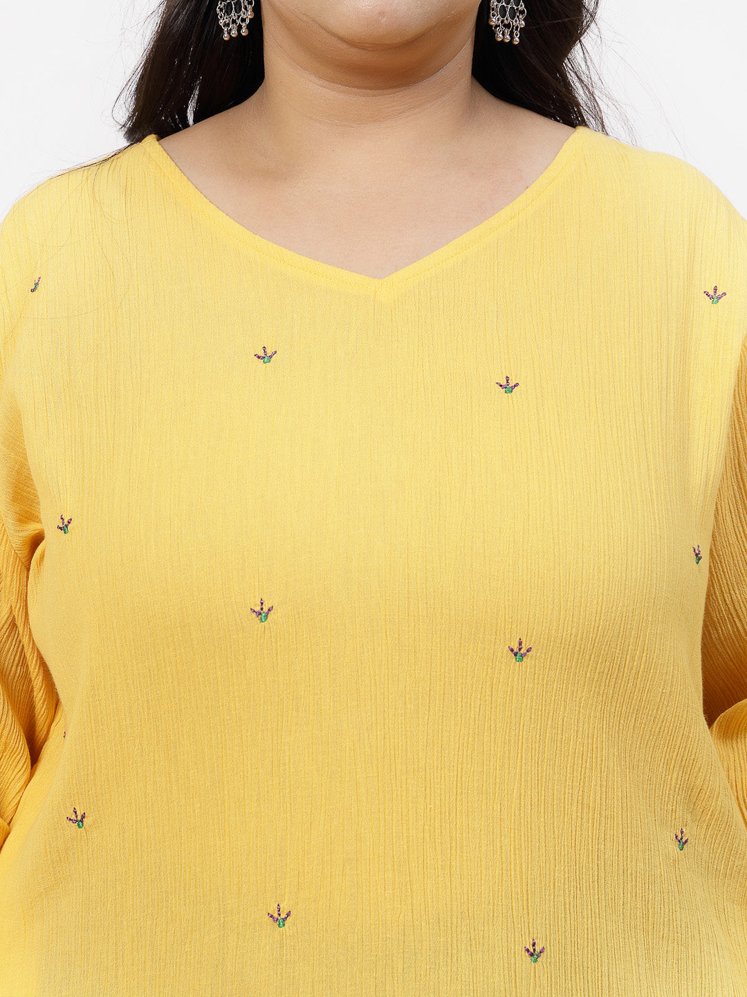 Women Plus Size Mustard Kurta With Embroidered Front - Kashyap Global Lifestyles LLP