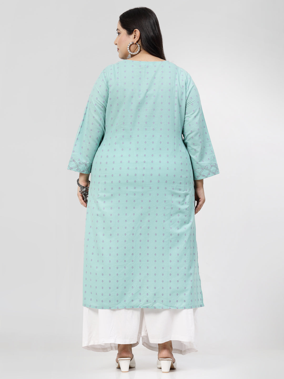 Women Plus Size Sea Green Kurta With Embroidered Yoke - Kashyap Global Lifestyles LLP