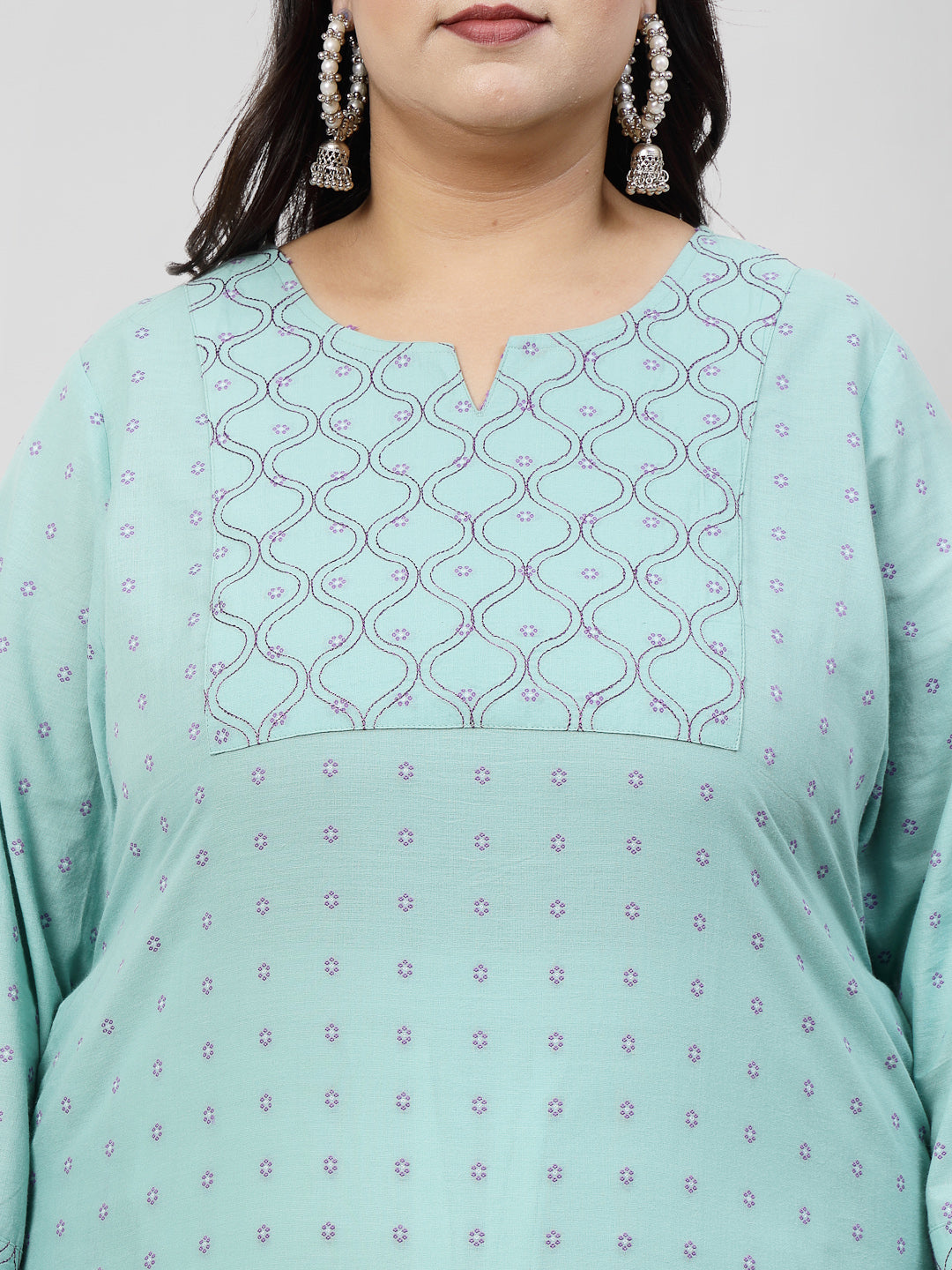 Women Plus Size Sea Green Kurta With Embroidered Yoke - Kashyap Global Lifestyles LLP
