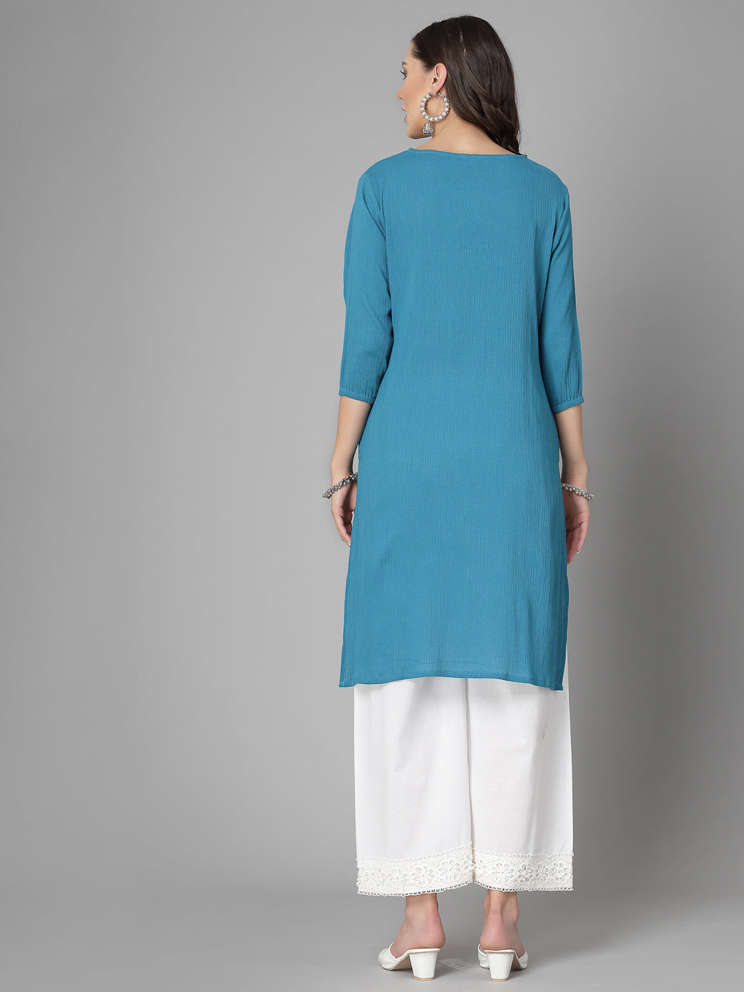Women Blue Kurta With Embroidered Front - Kashyap Global Lifestyles LLP