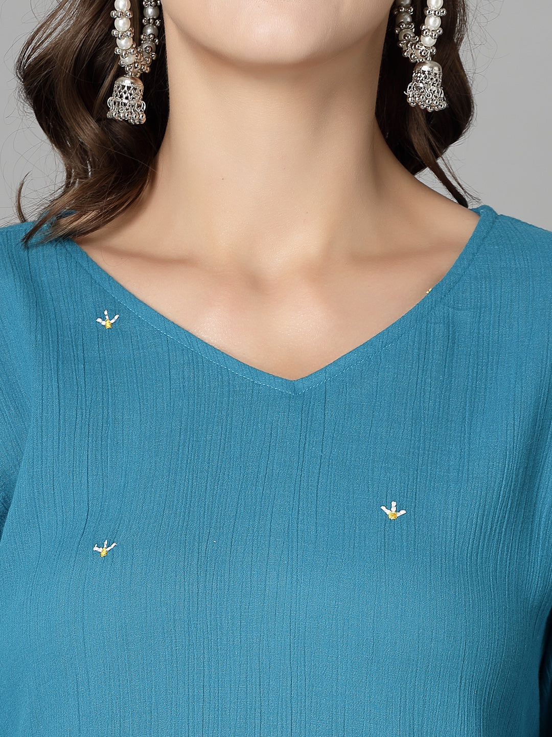 Women Blue Kurta With Embroidered Front - Kashyap Global Lifestyles LLP