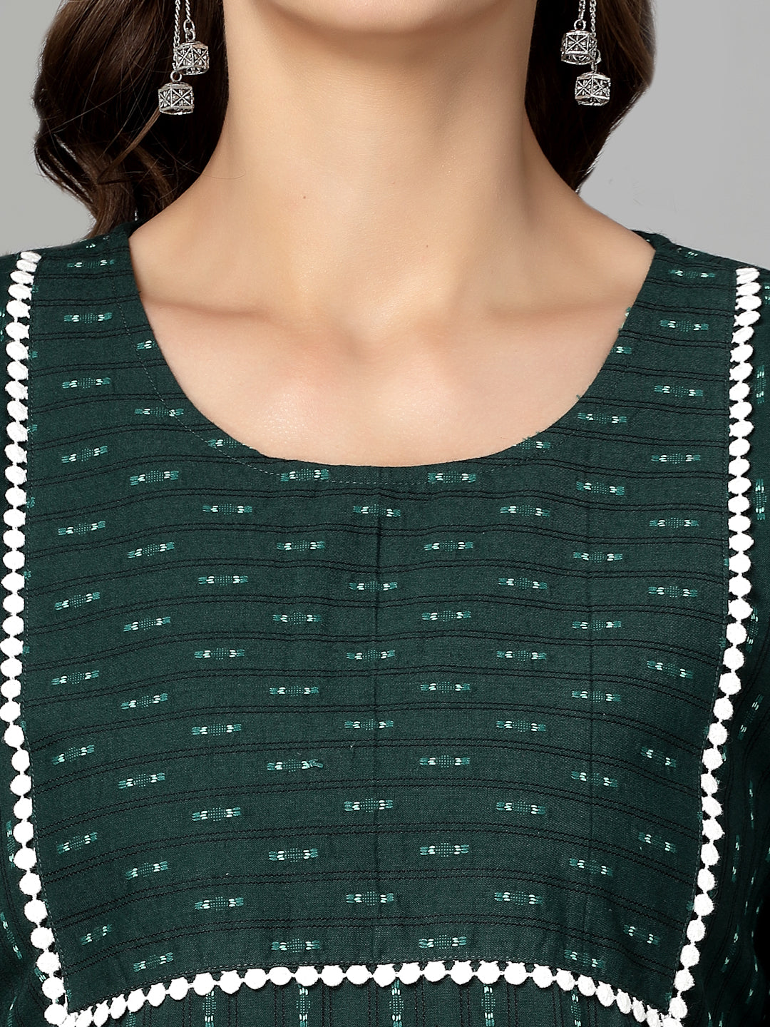 Women Dark Green Cotton Dobby Kurta - Kashyap Global Lifestyles LLP