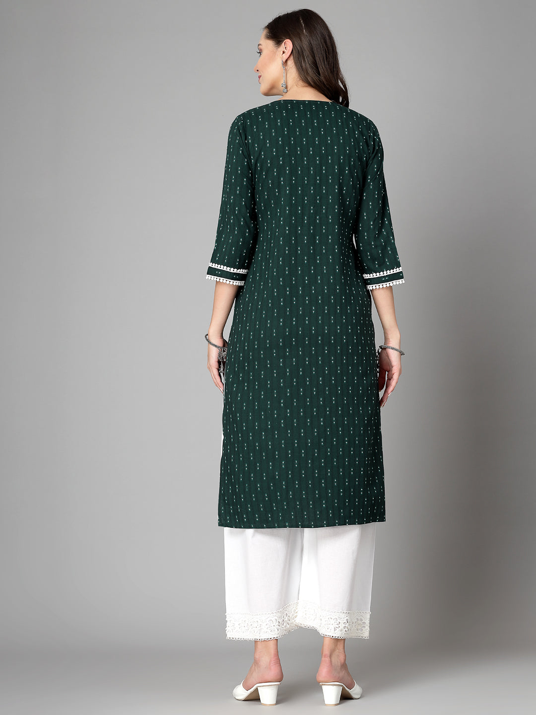 Women Dark Green Cotton Dobby Kurta - Kashyap Global Lifestyles LLP