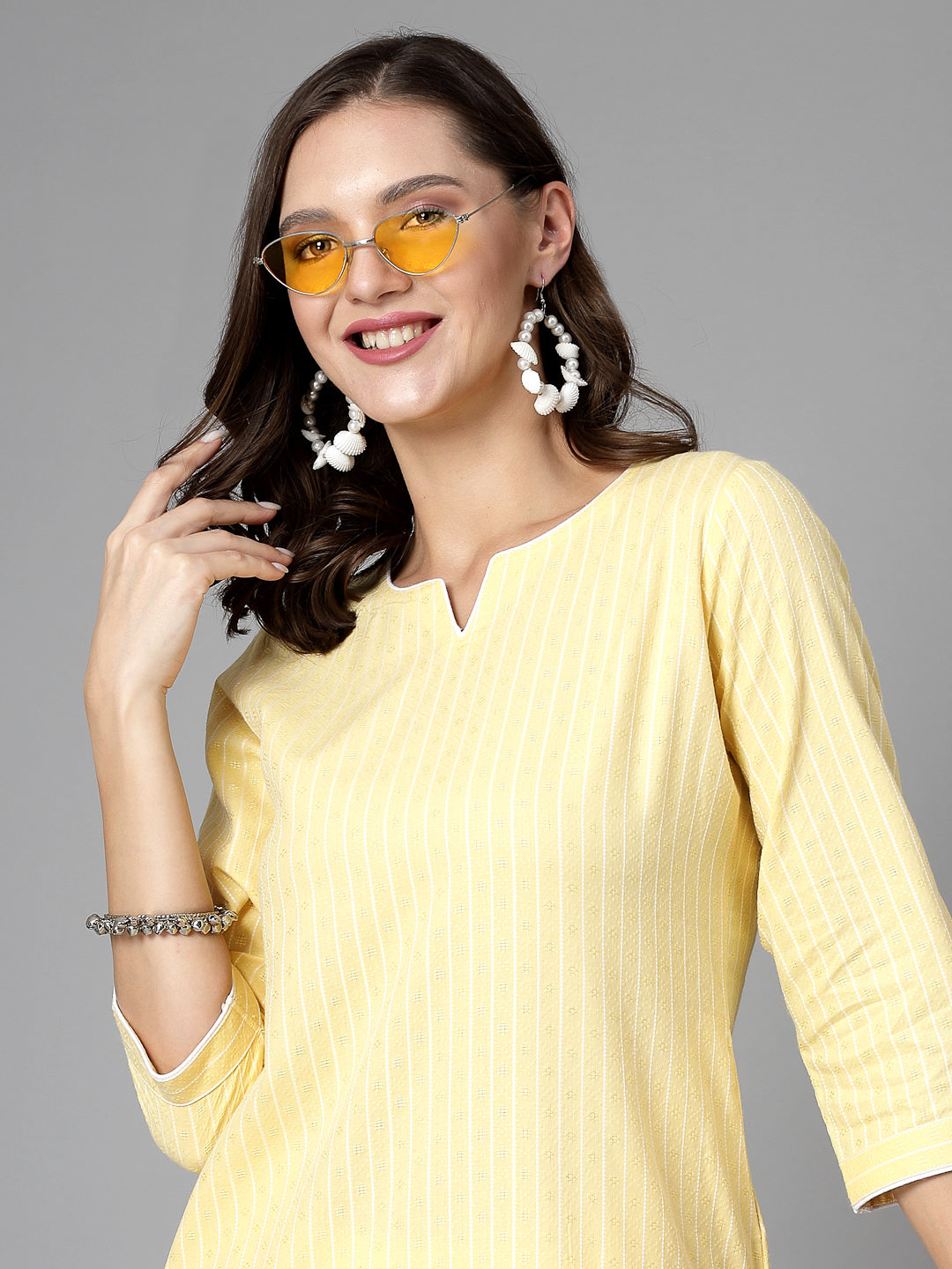 Women Yellow Striped Yarn-Dyed Kurta - Kashyap Global Lifestyles LLP