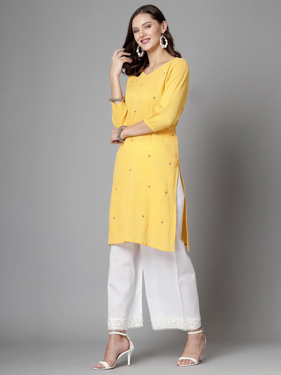 Women Mustard Kurta With Embroidered Front - Kashyap Global Lifestyles LLP