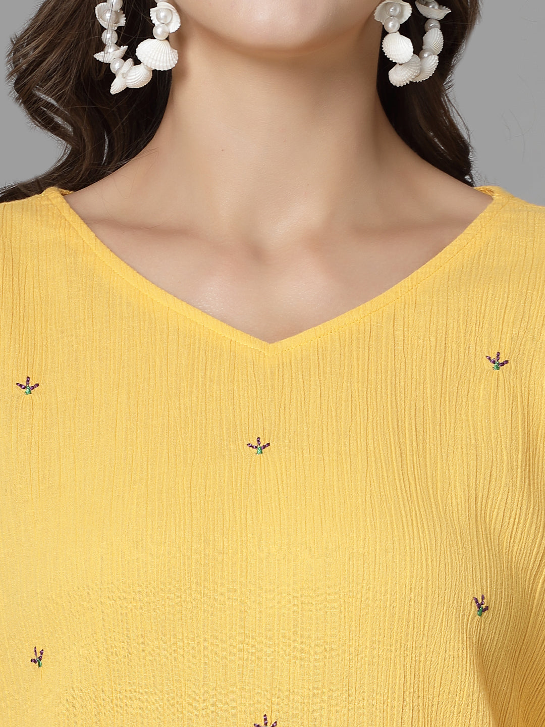 Women Mustard Kurta With Embroidered Front - Kashyap Global Lifestyles LLP