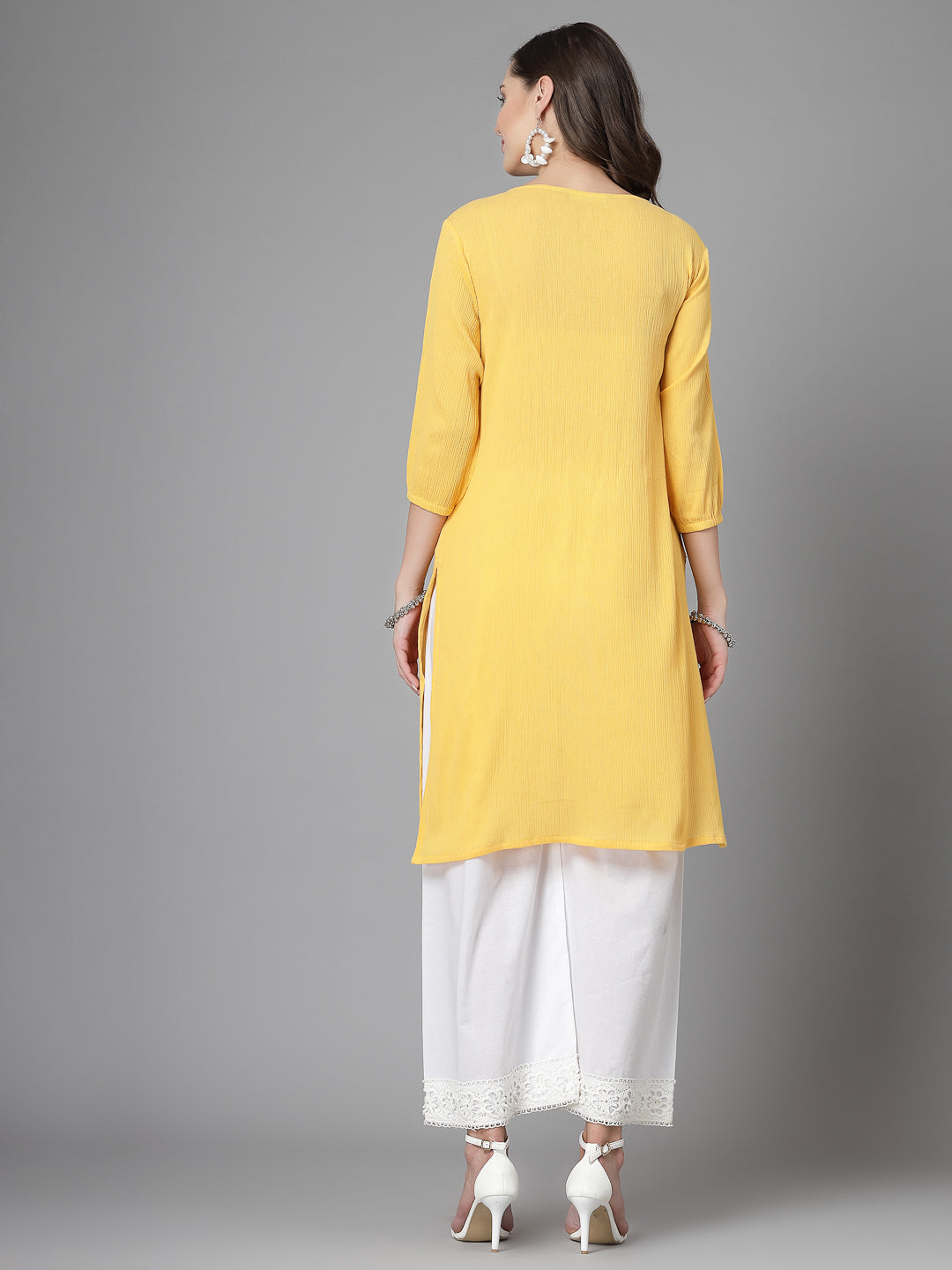 Women Mustard Kurta With Embroidered Front - Kashyap Global Lifestyles LLP