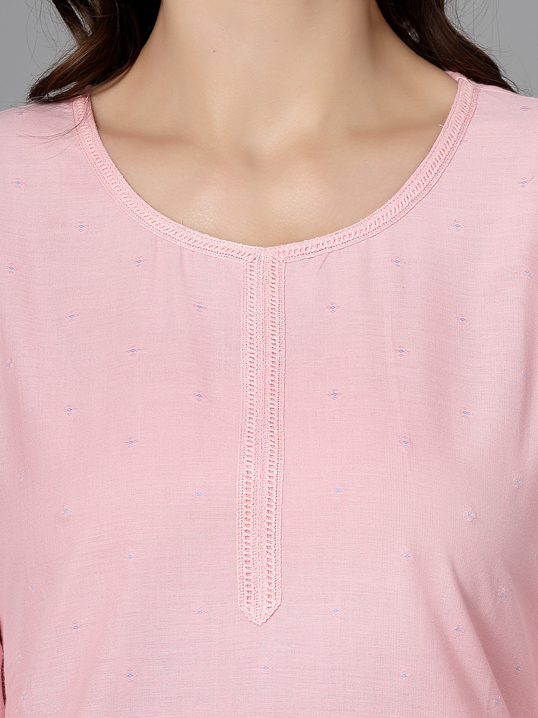 Women Pink Swiss-Dot Kurta With Lace - Kashyap Global Lifestyles LLP