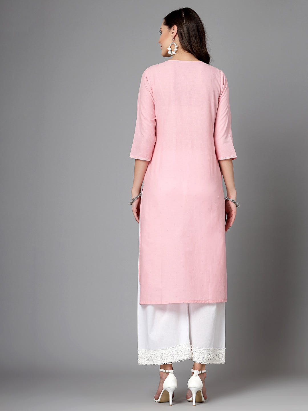 Women Pink Swiss-Dot Kurta With Lace - Kashyap Global Lifestyles LLP