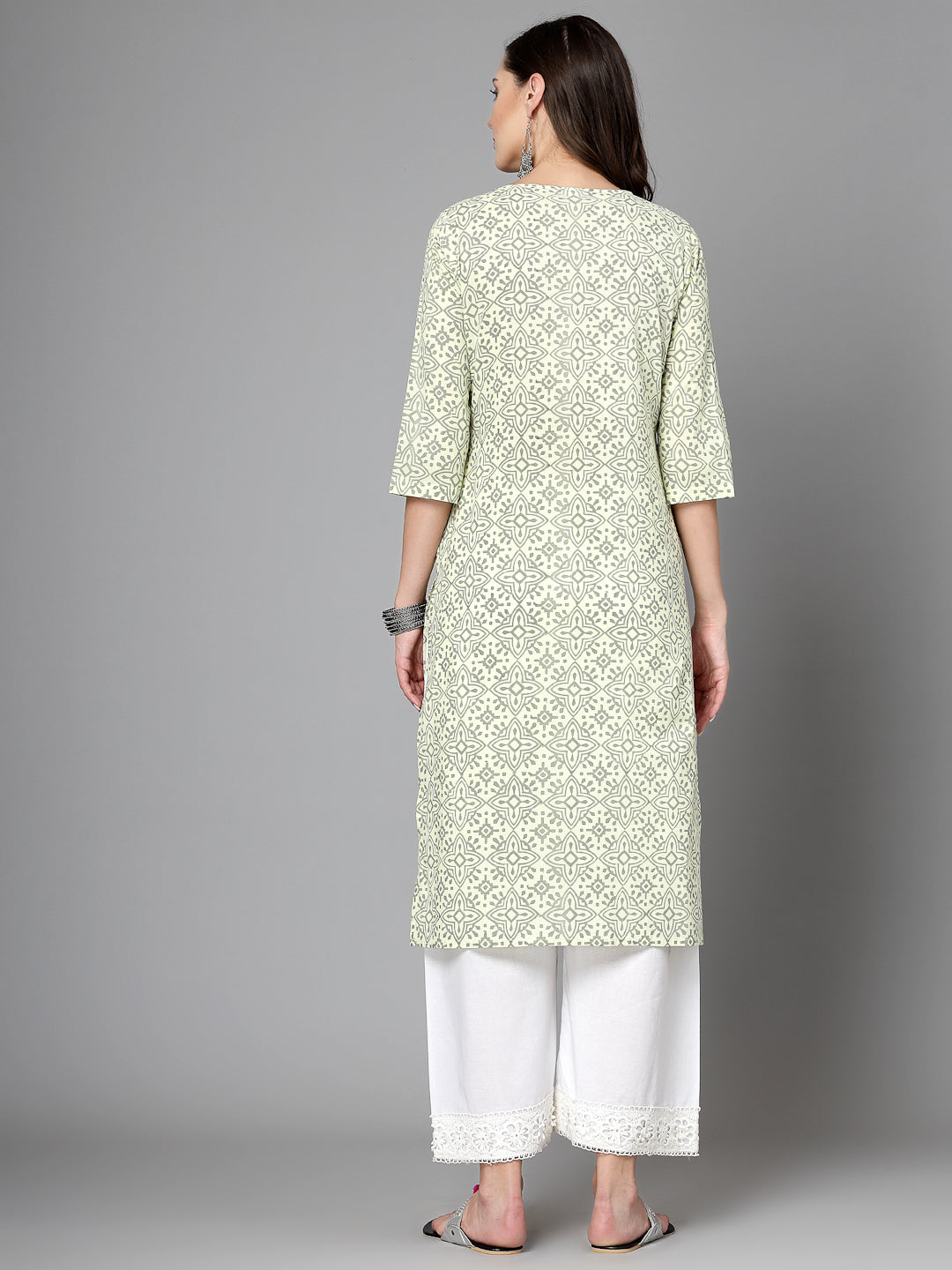 Women Yellow Handblock Printed Tie-Up Neck Kurta - Kashyap Global Lifestyles LLP