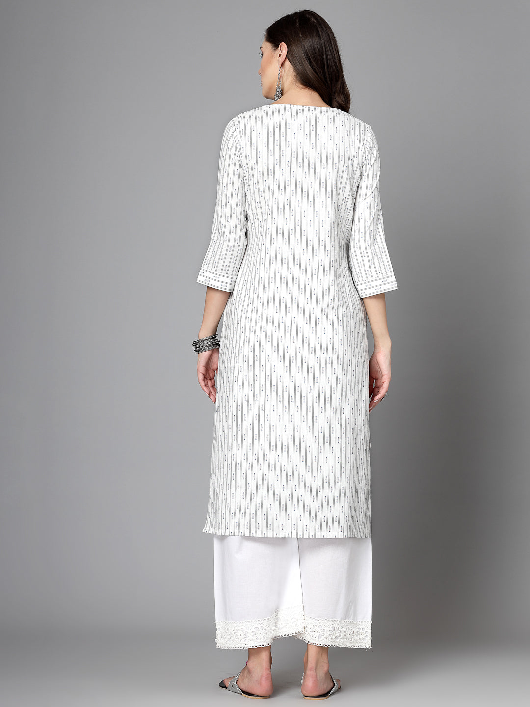 Women Off White Cotton Dobby Kurta - Kashyap Global Lifestyles LLP