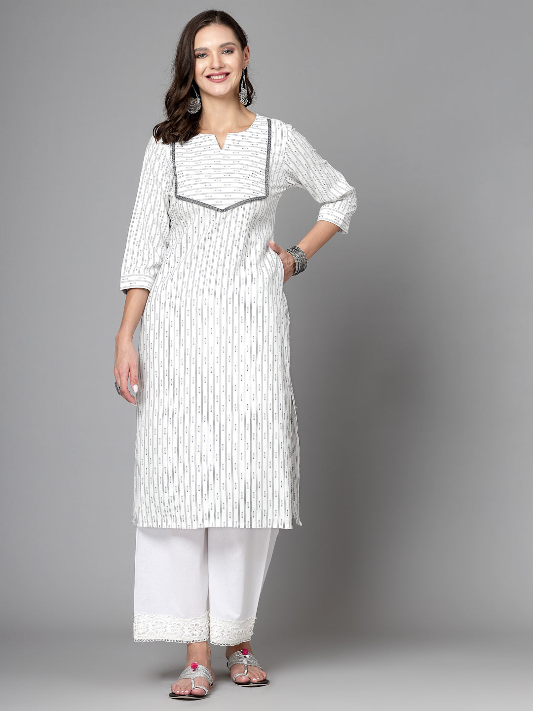 Women Off White Cotton Dobby Kurta - Kashyap Global Lifestyles LLP