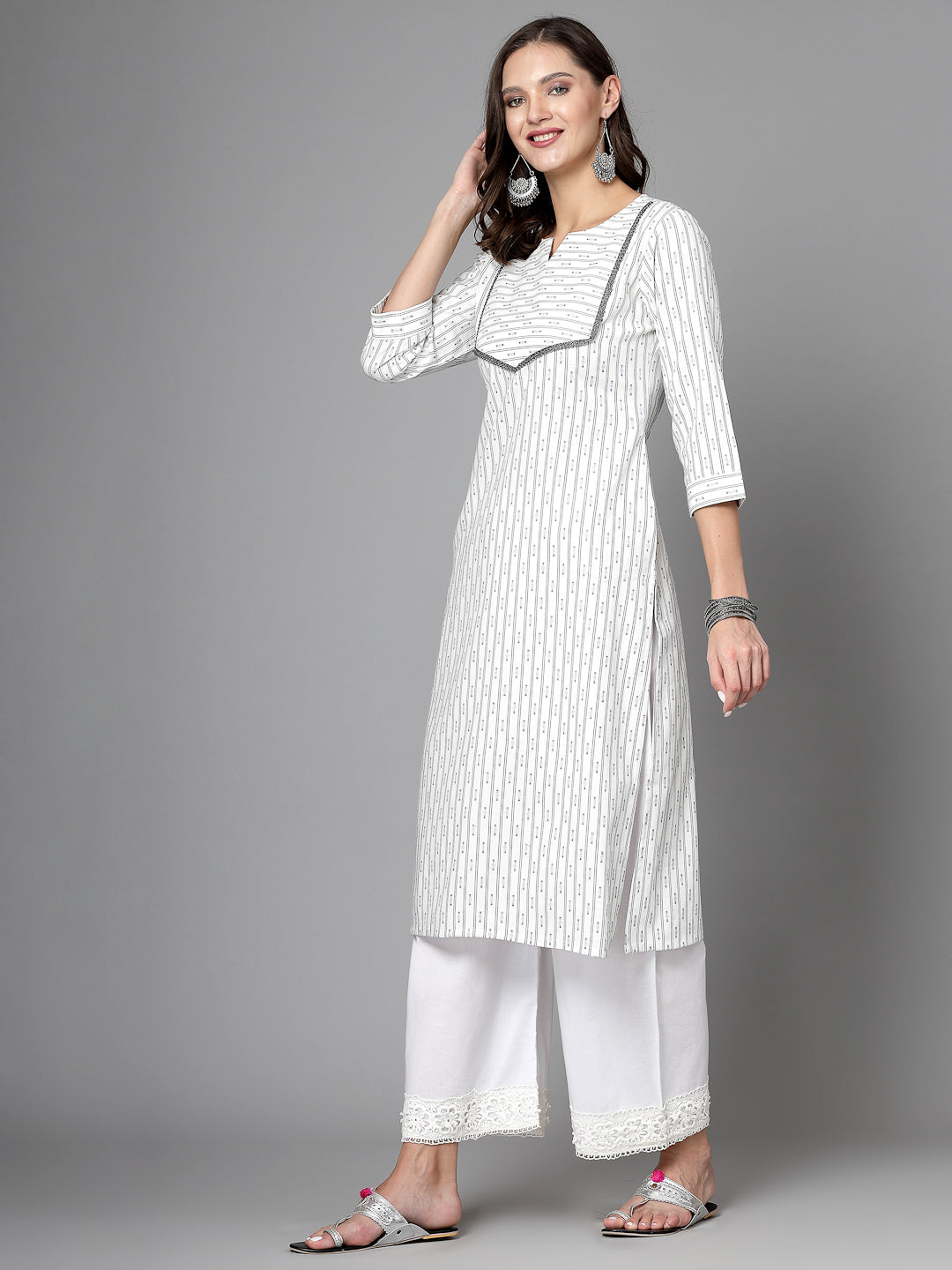 Women Off White Cotton Dobby Kurta - Kashyap Global Lifestyles LLP