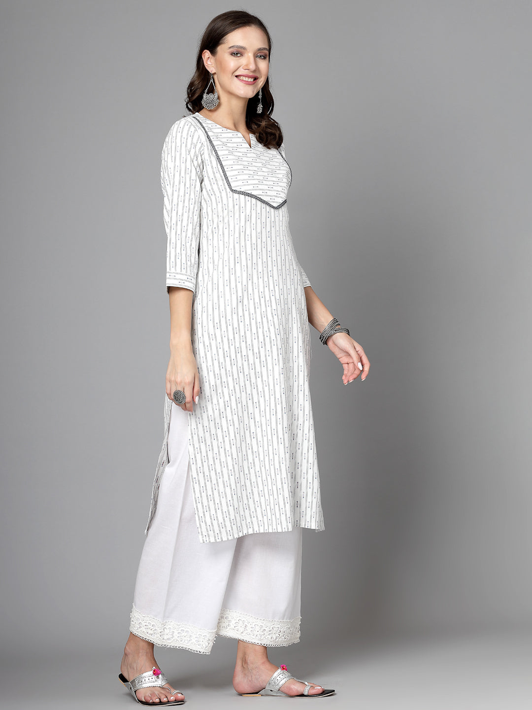 Women Off White Cotton Dobby Kurta - Kashyap Global Lifestyles LLP