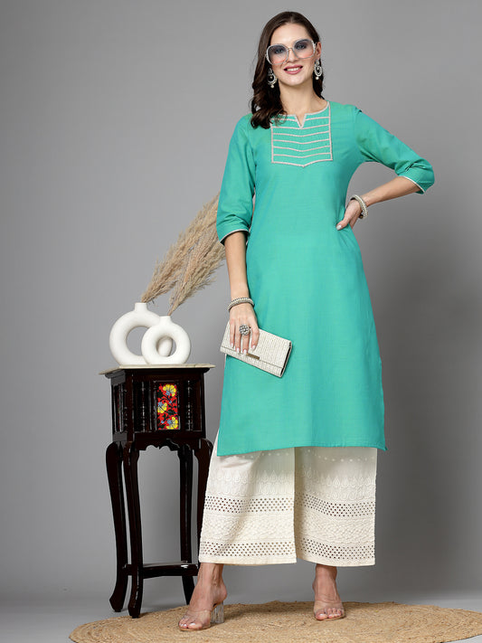 Women Light Green Festive Kurta With Lace - Kashyap Global Lifestyles LLP