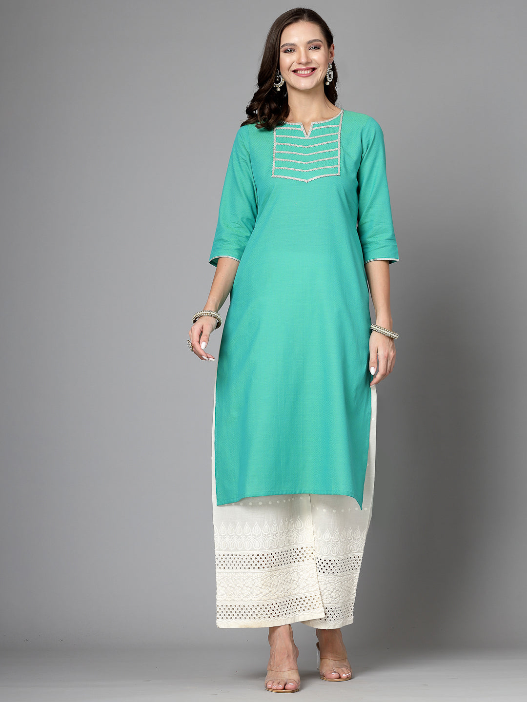 Women Light Green Festive Kurta With Lace - Kashyap Global Lifestyles LLP