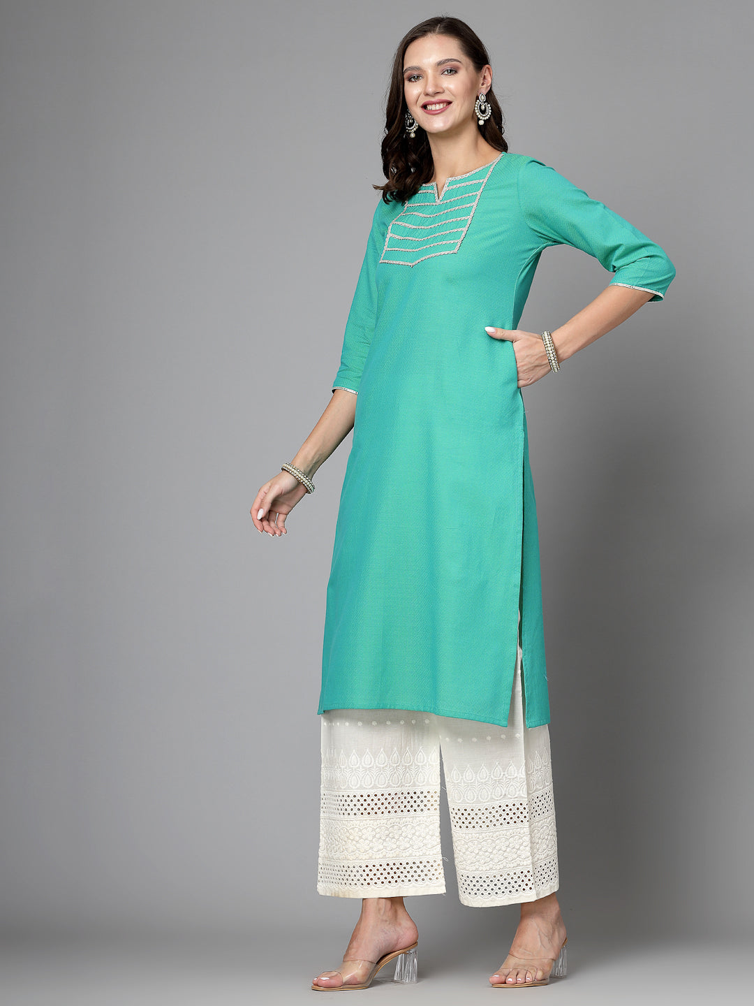 Women Light Green Festive Kurta With Lace - Kashyap Global Lifestyles LLP