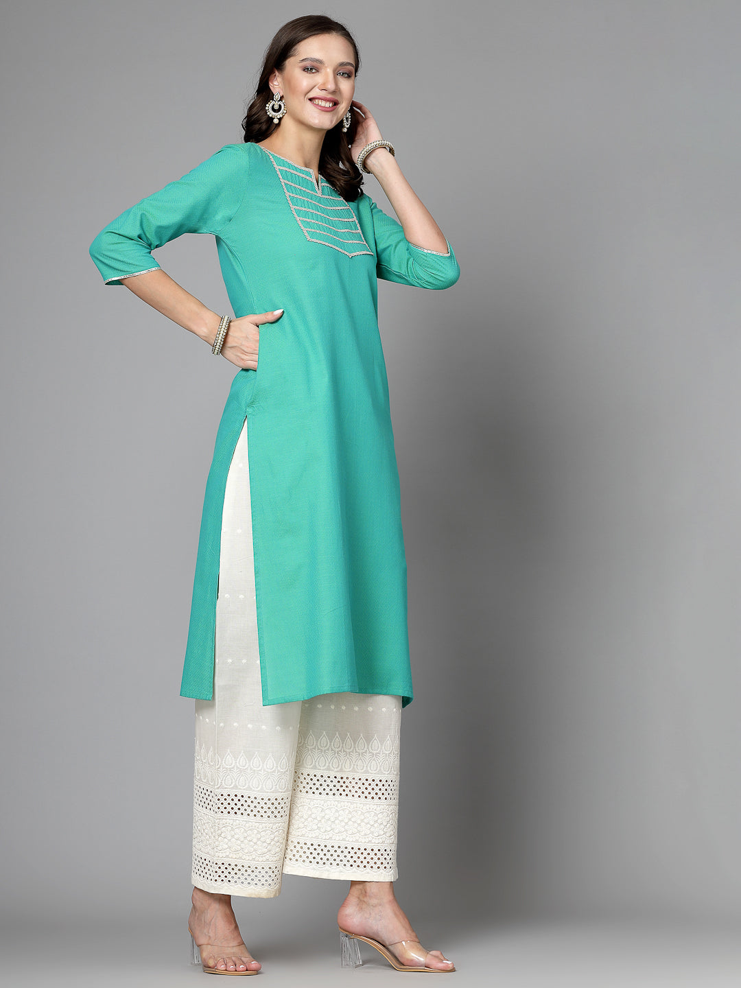 Women Light Green Festive Kurta With Lace - Kashyap Global Lifestyles LLP