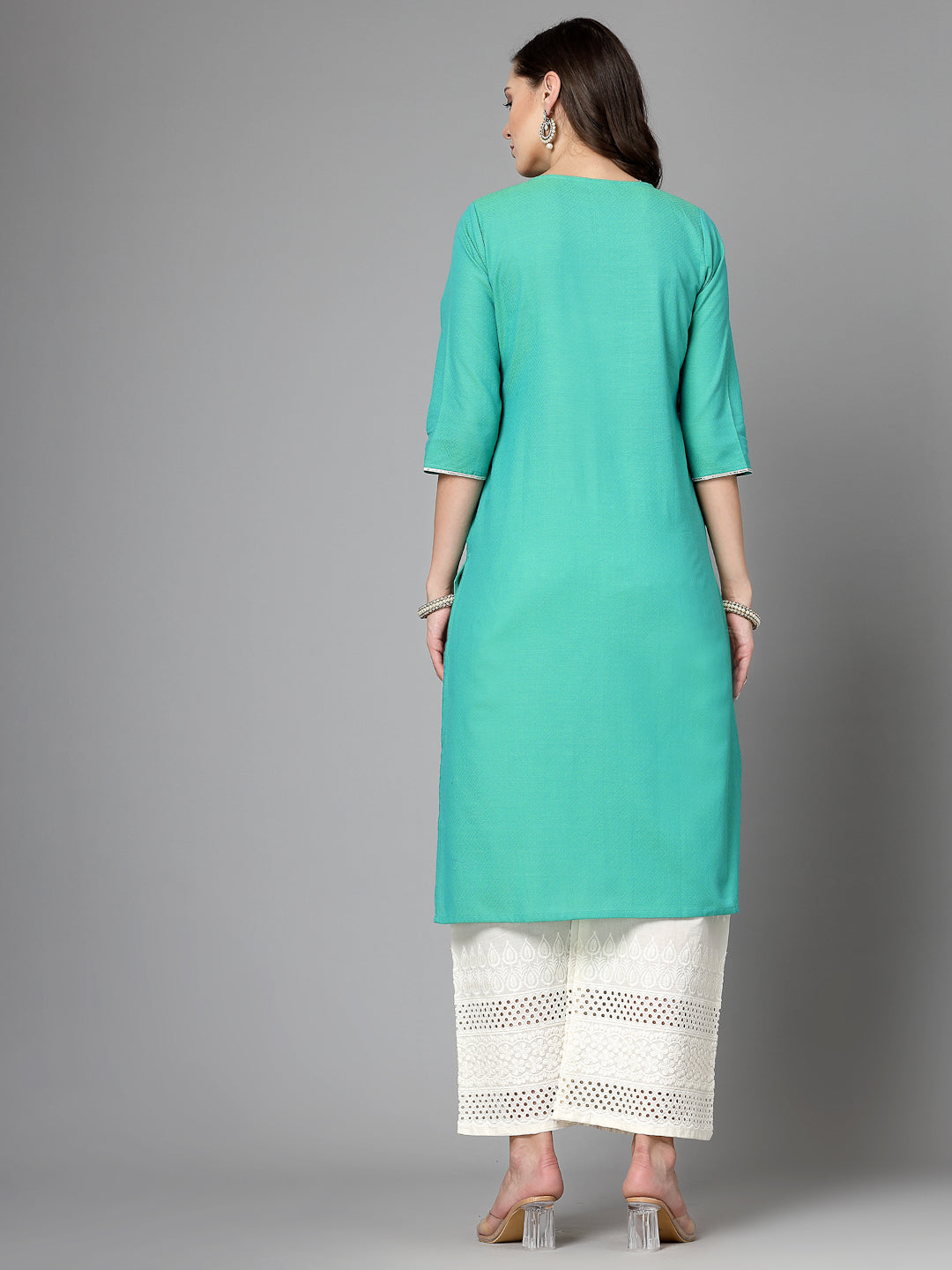Women Light Green Festive Kurta With Lace - Kashyap Global Lifestyles LLP