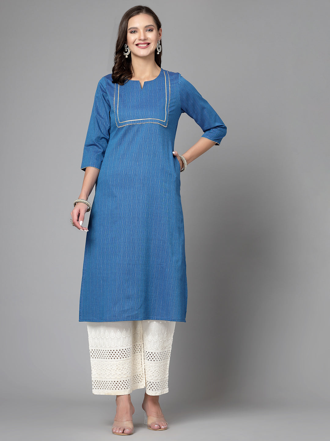 Women Blue Festive Kurta With Lace - Kashyap Global Lifestyles LLP