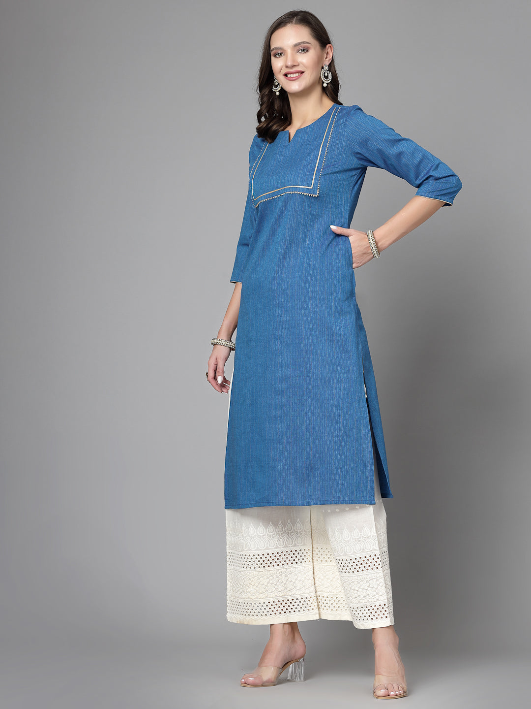 Women Blue Festive Kurta With Lace - Kashyap Global Lifestyles LLP