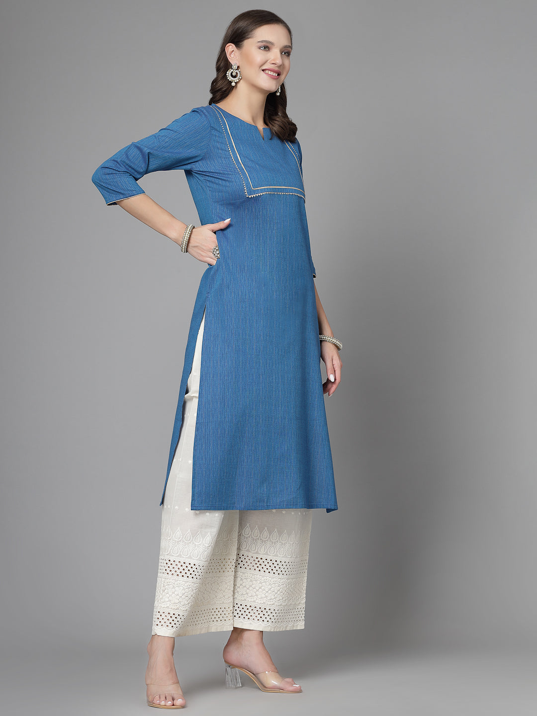 Women Blue Festive Kurta With Lace - Kashyap Global Lifestyles LLP