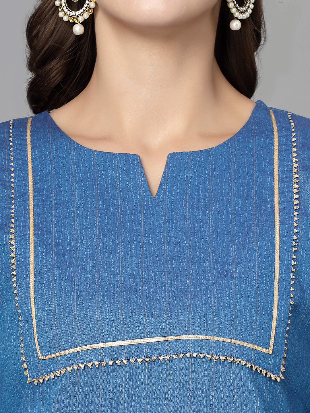 Women Blue Festive Kurta With Lace - Kashyap Global Lifestyles LLP