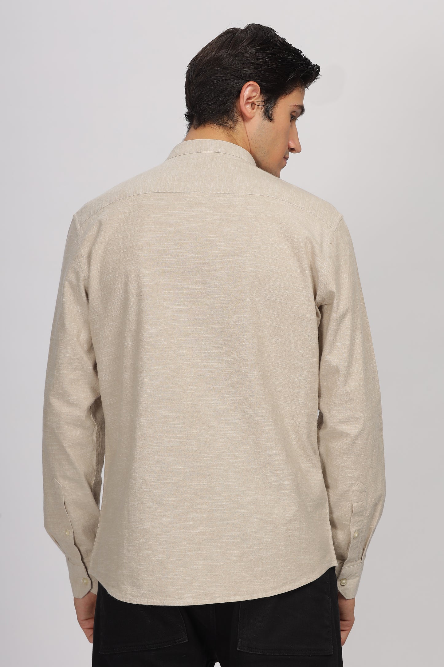 Uri Beige Mandarin Collar Shirt